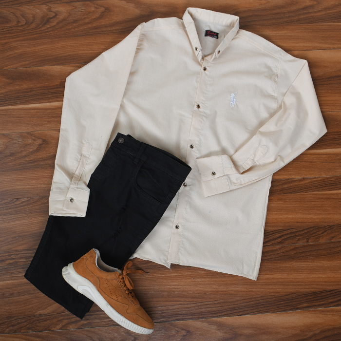 پیراهن مردانه راه راه کرم مدل VQ