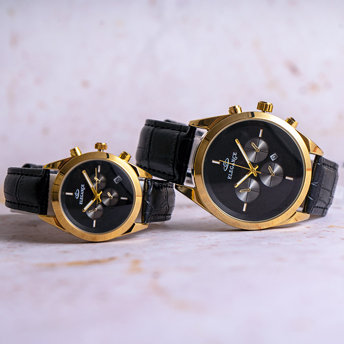 ست ساعت ELEGANCE مشکی طلایی مدل Leno