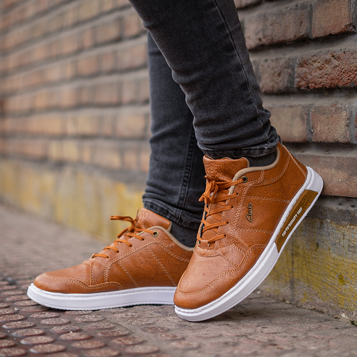 کفش تخت مردانه عسلی مدل Guitu clarks