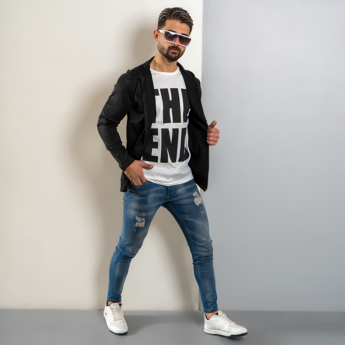 هودی مردانه مشکی سفید مدل The End