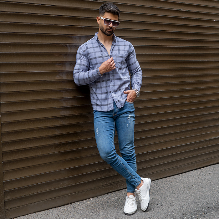 پیراهن مردانه طوسی روشن مدل Tanpoosh