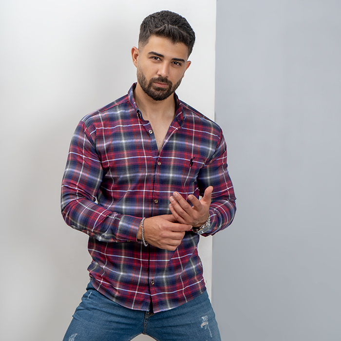 پیراهن قرمز سرمه ای مردانه مدل Farzad