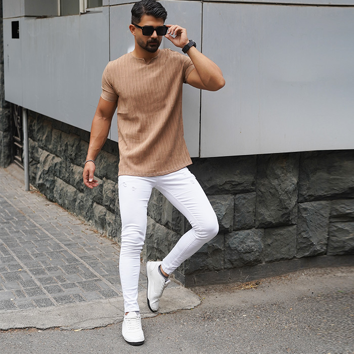 تیشرت مردانه خاکی آستین کوتاه مدل Bardia