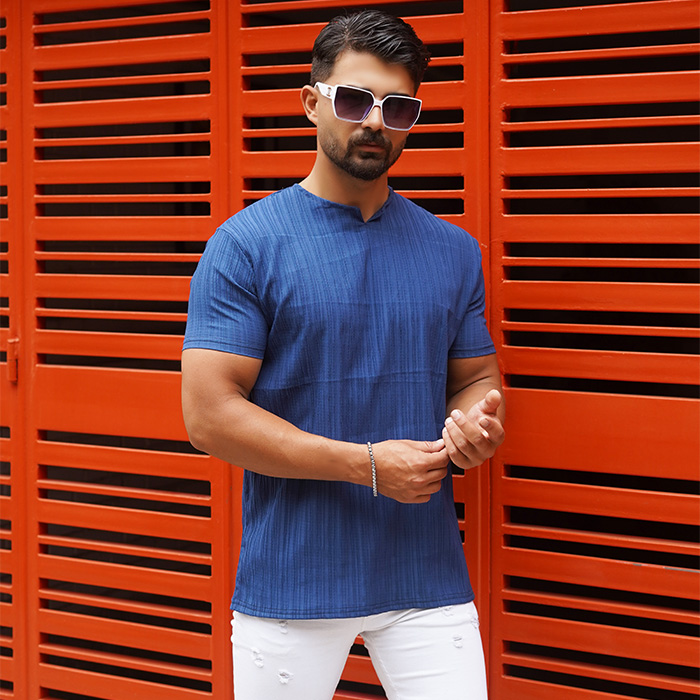 تیشرت مردانه آبی آستین کوتاه مدل Bardia