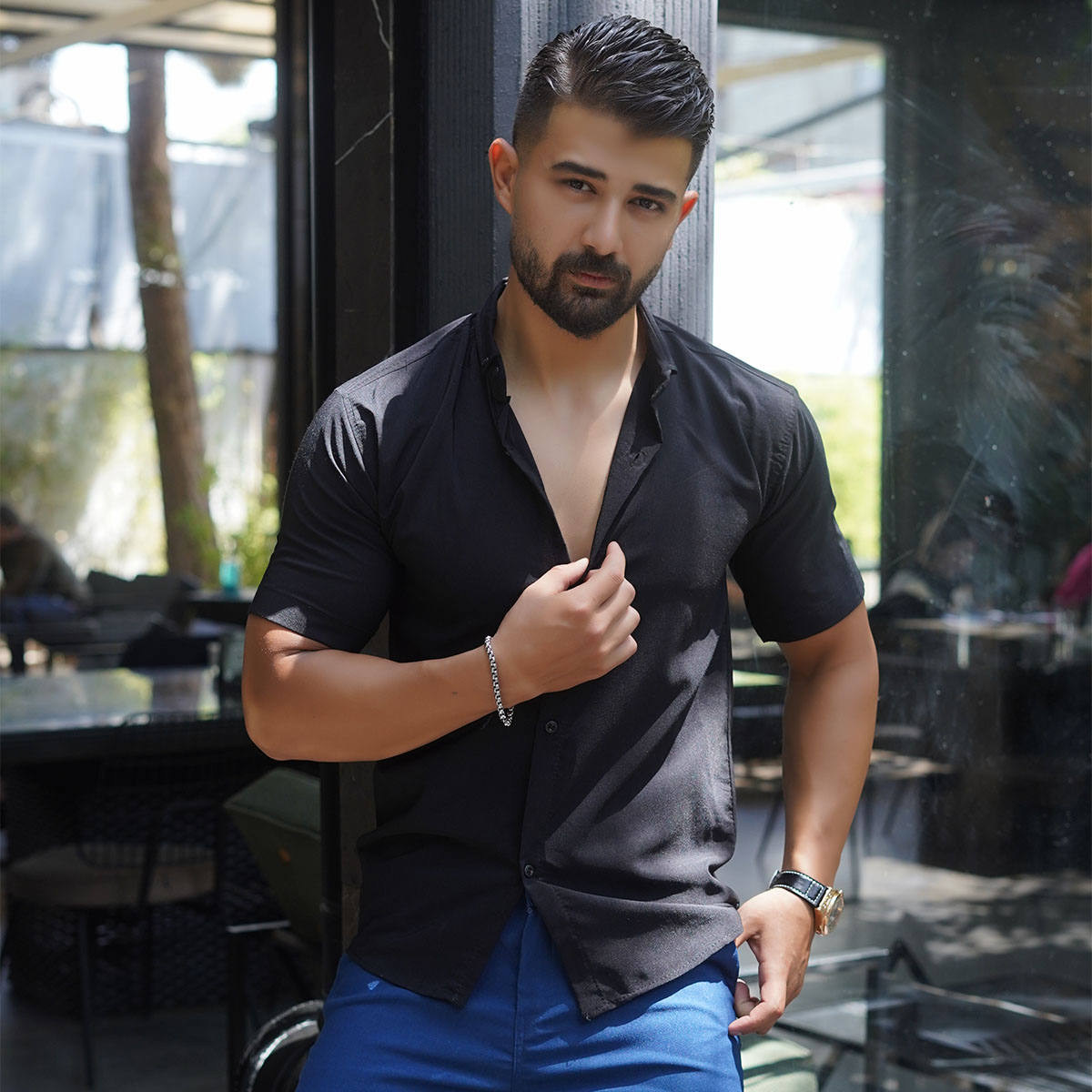 پیراهن آستین کوتاه مشکی مردانه مدل Diesel