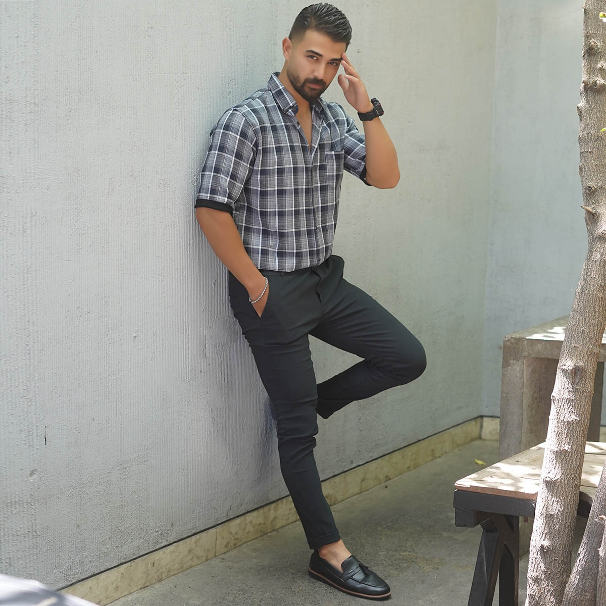 پیراهن آستین کوتاه سرمه ای مدل Samyar