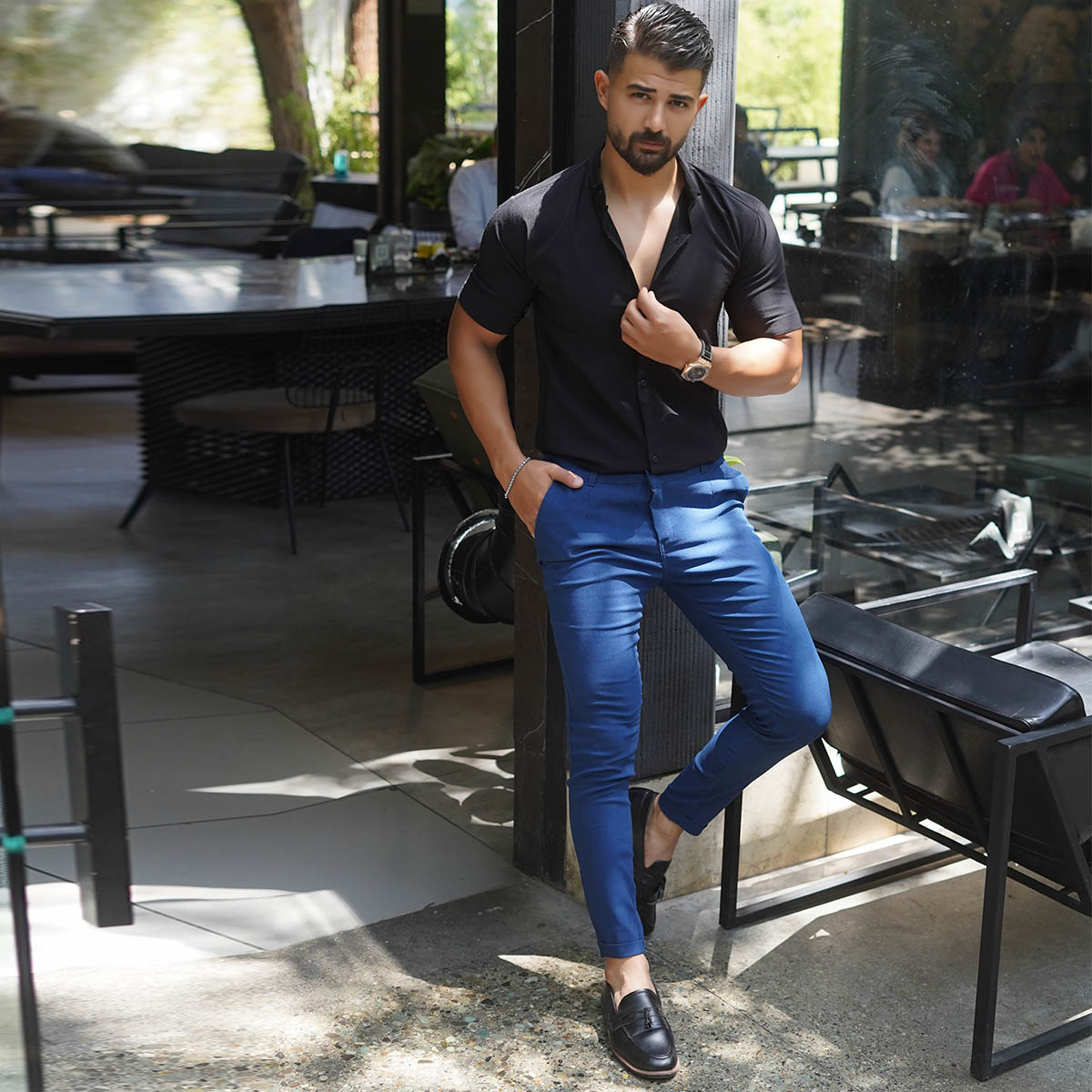 شلوار مردانه آبی مدل MOBIN