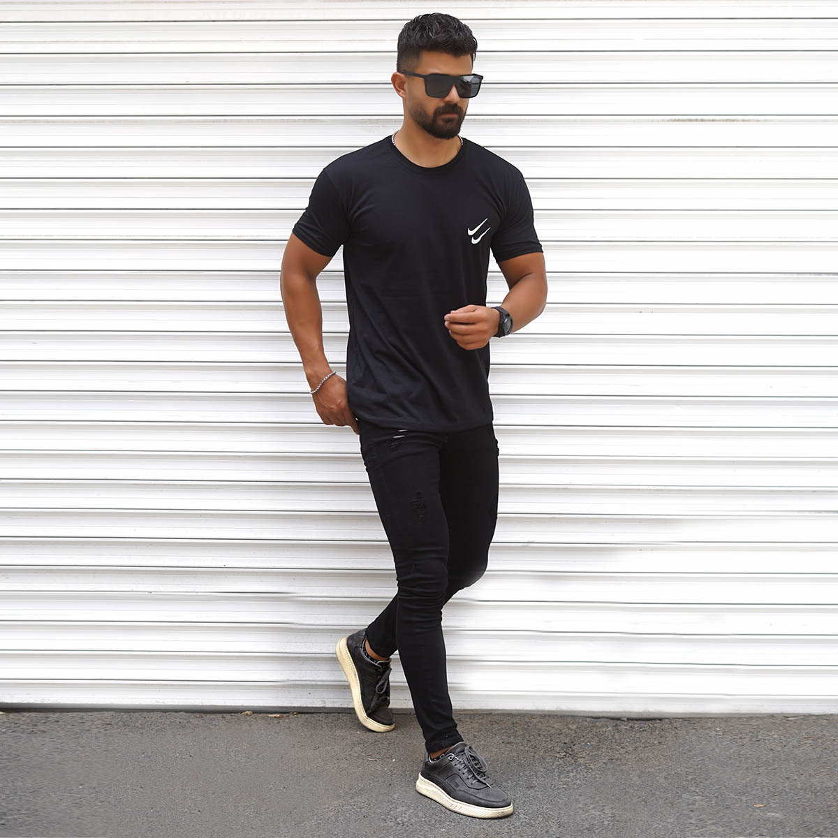 تیشرت مردانه مشکی نایک مدل Atin