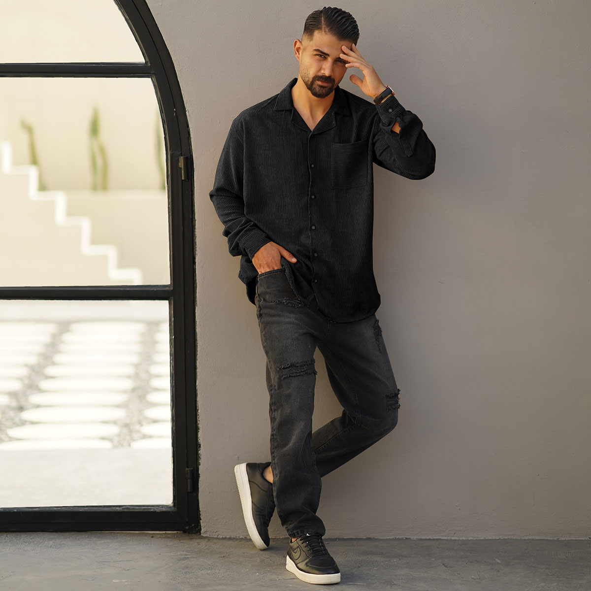 پیراهن مردانه کبریتی مشکی مدل Behtash