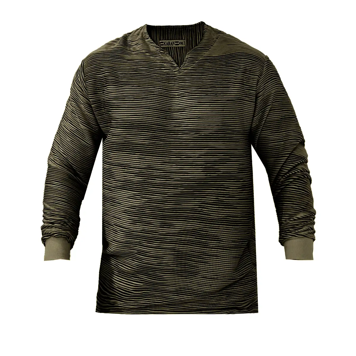 تیشرت آستین بلند یقه کوبایی سبز تیره مدل Nivad