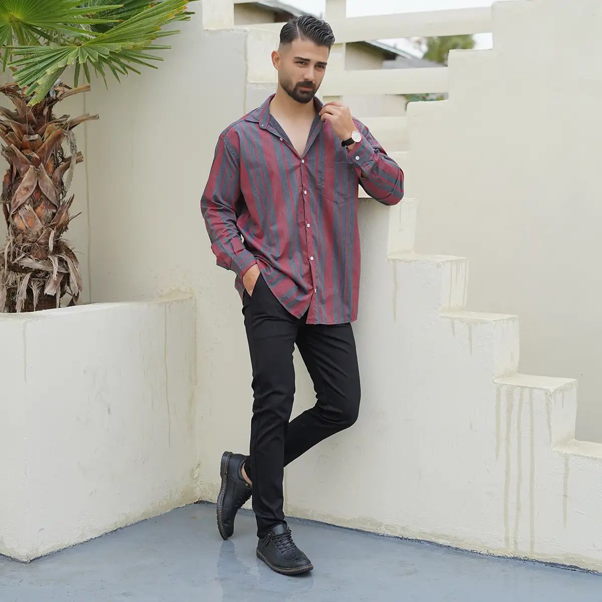 پیراهن مردانه مشکی قرمز مدل hirad