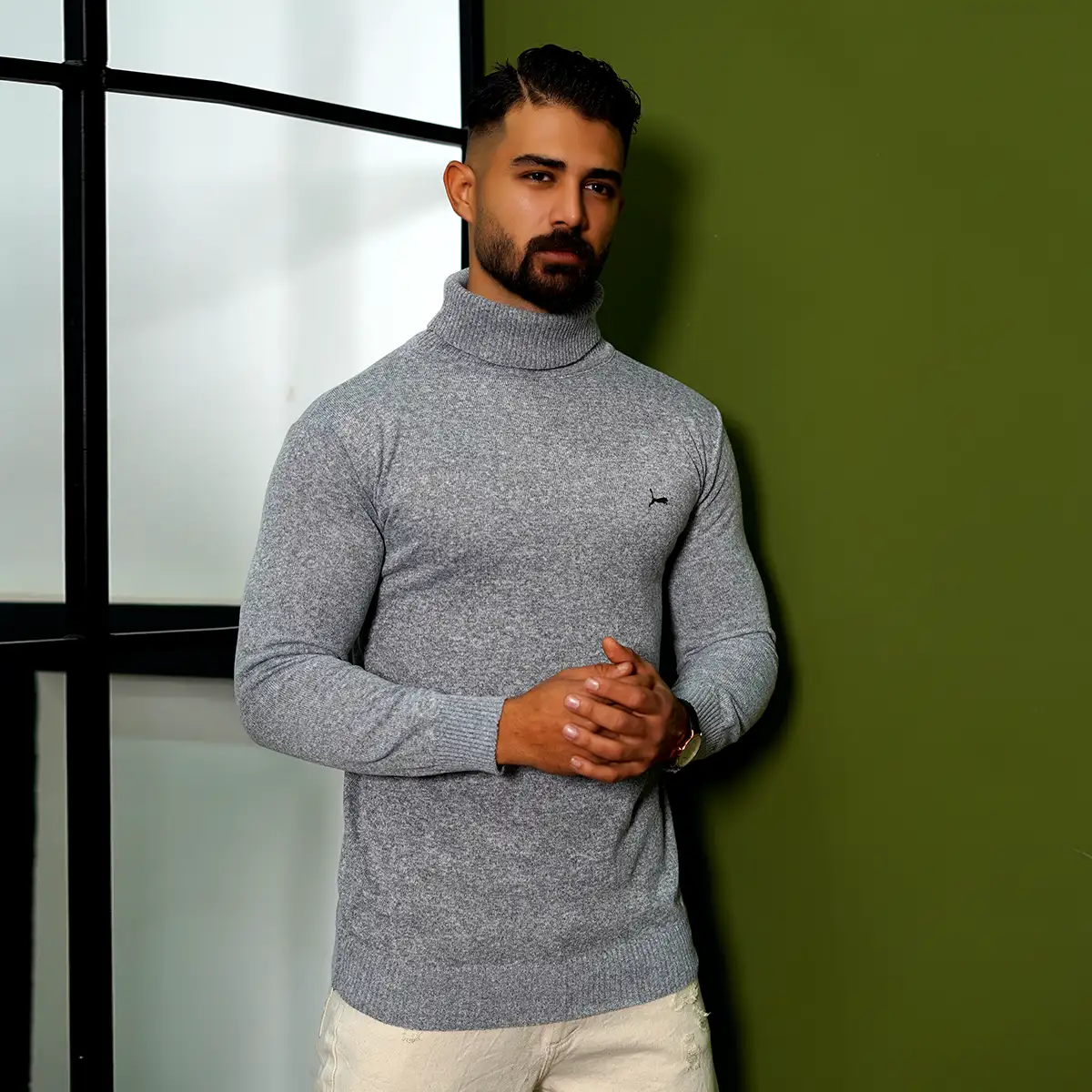 پلیور یقه اسکی پوما طوسی مدل Daryoosh