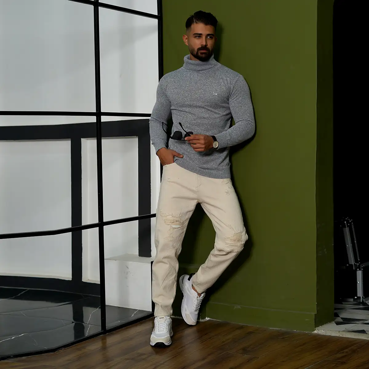 پلیور یقه اسکی پوما طوسی مدل Daryoosh