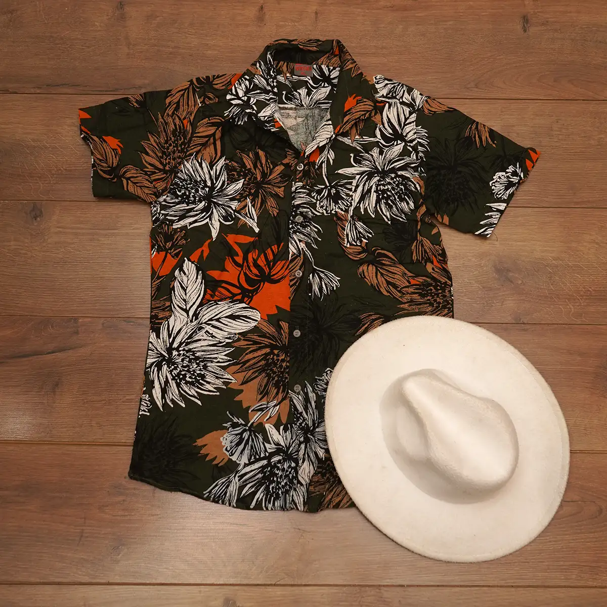 پیراهن مردانه هاوایی مدل MAFO سبز و نارنجی