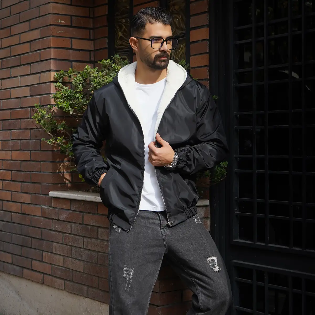 کاپشن داخل پشمی مردانه مشکی مدل Massoud