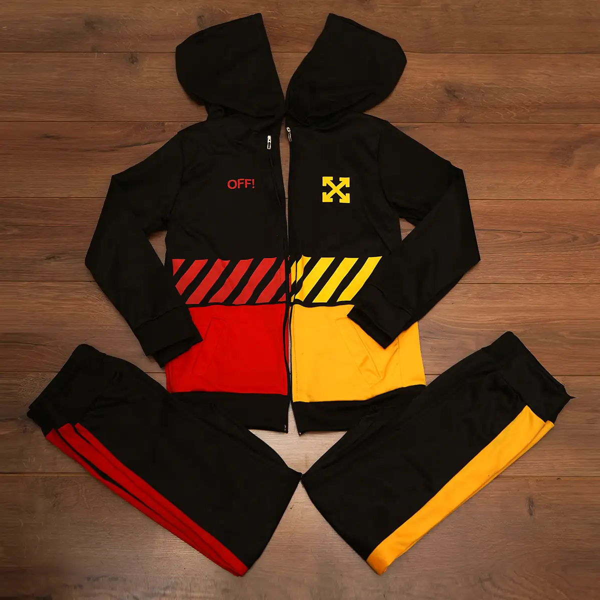 ست سوییشرت شلوار مردانه مشکی زرد off-white مدل Manga