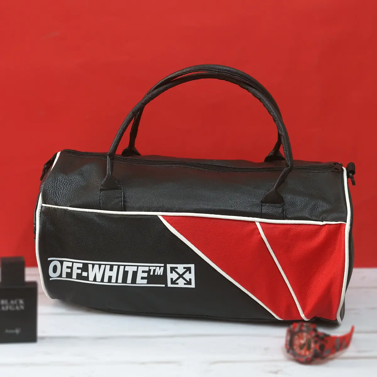 کیف ورزشی off-white مشکی قرمز مدل F90