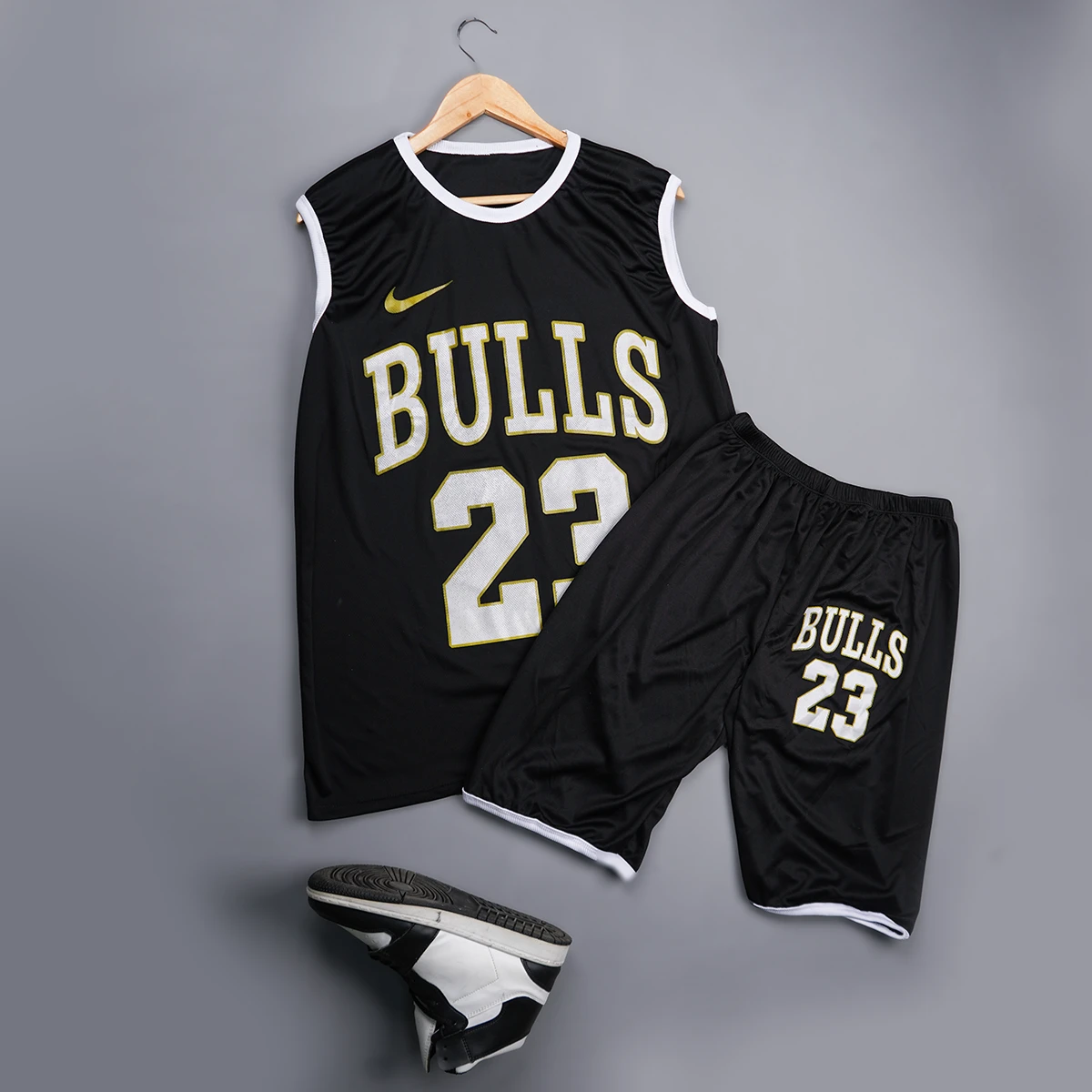 ست رکابی شلوارک مشکی مردانه مدل bulls 23