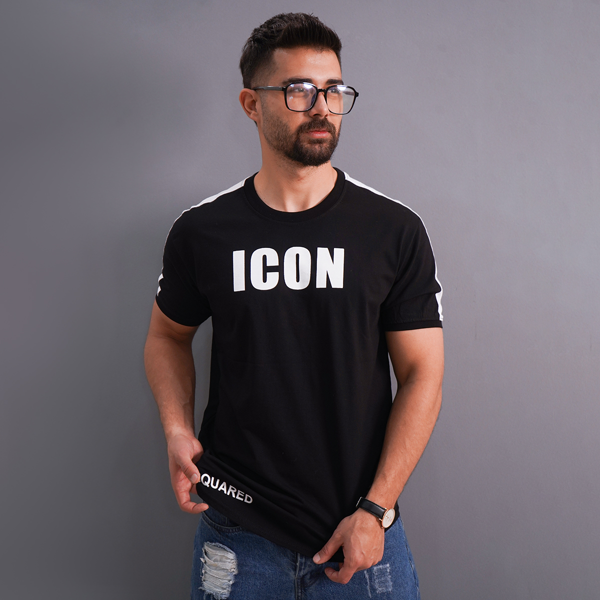 تیشرت مردانه مشکی مدل ICON