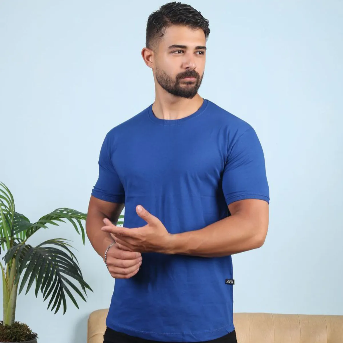 تیشرت ساده آبی کاربنی مردانه مدل Vala