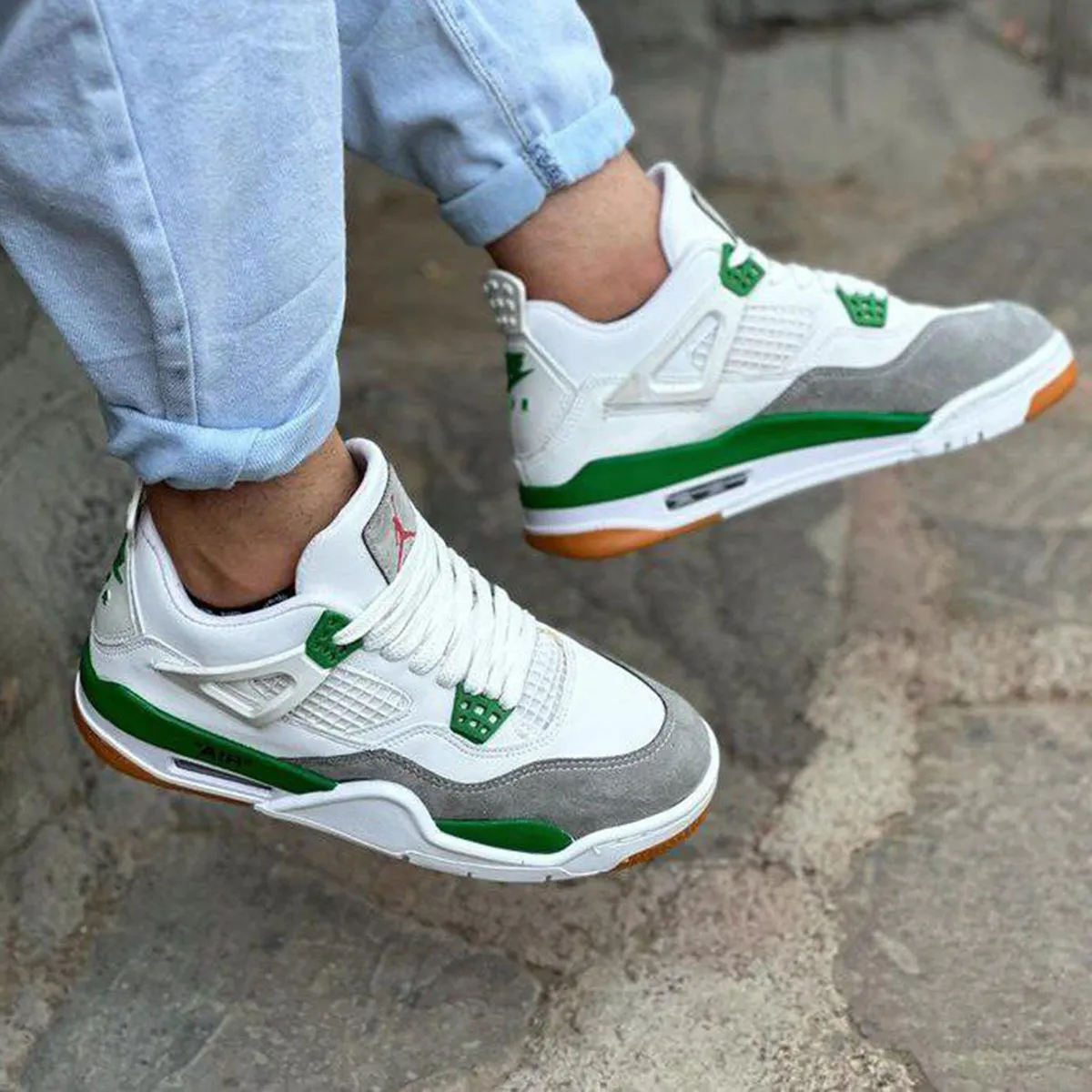 کفش ورزشی مردانه سفید سبز مدل jordan 4