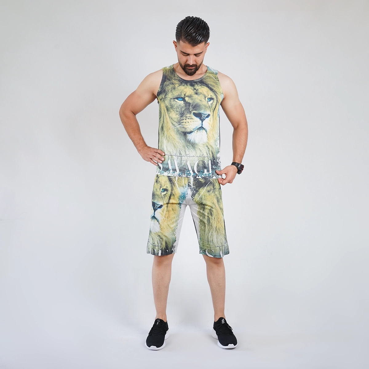 ست رکابی شلوارک مردانه طرح شیر