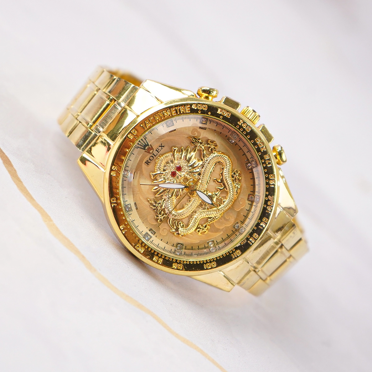 ساعت مردانه طلایی صفحه طلایی مدل DRAGON