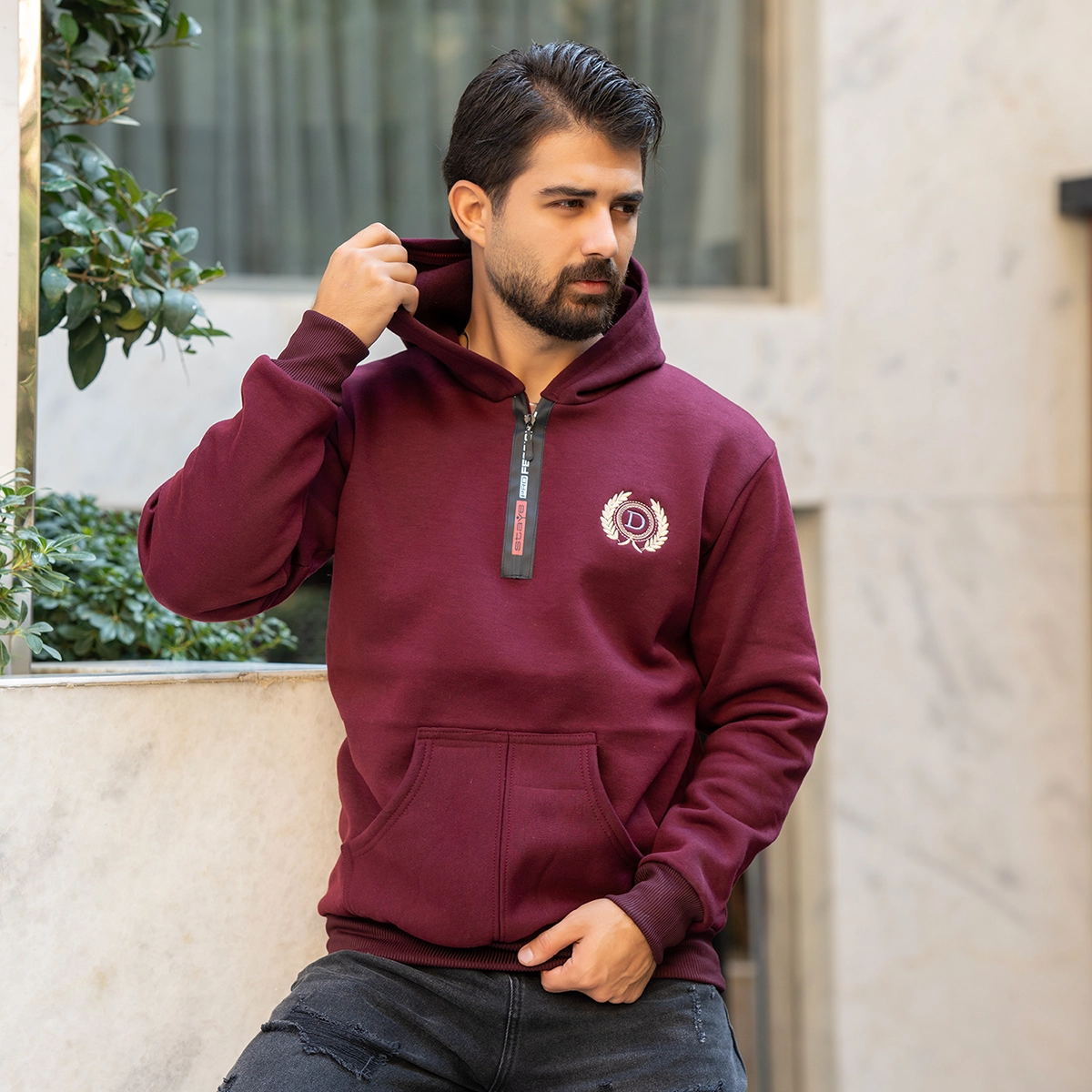 هودی مردانه طرح D زرشکی مدل Parham