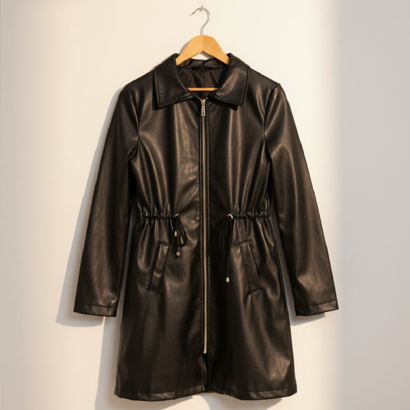 بارونی چرم مشکی زنانه مدل Beti