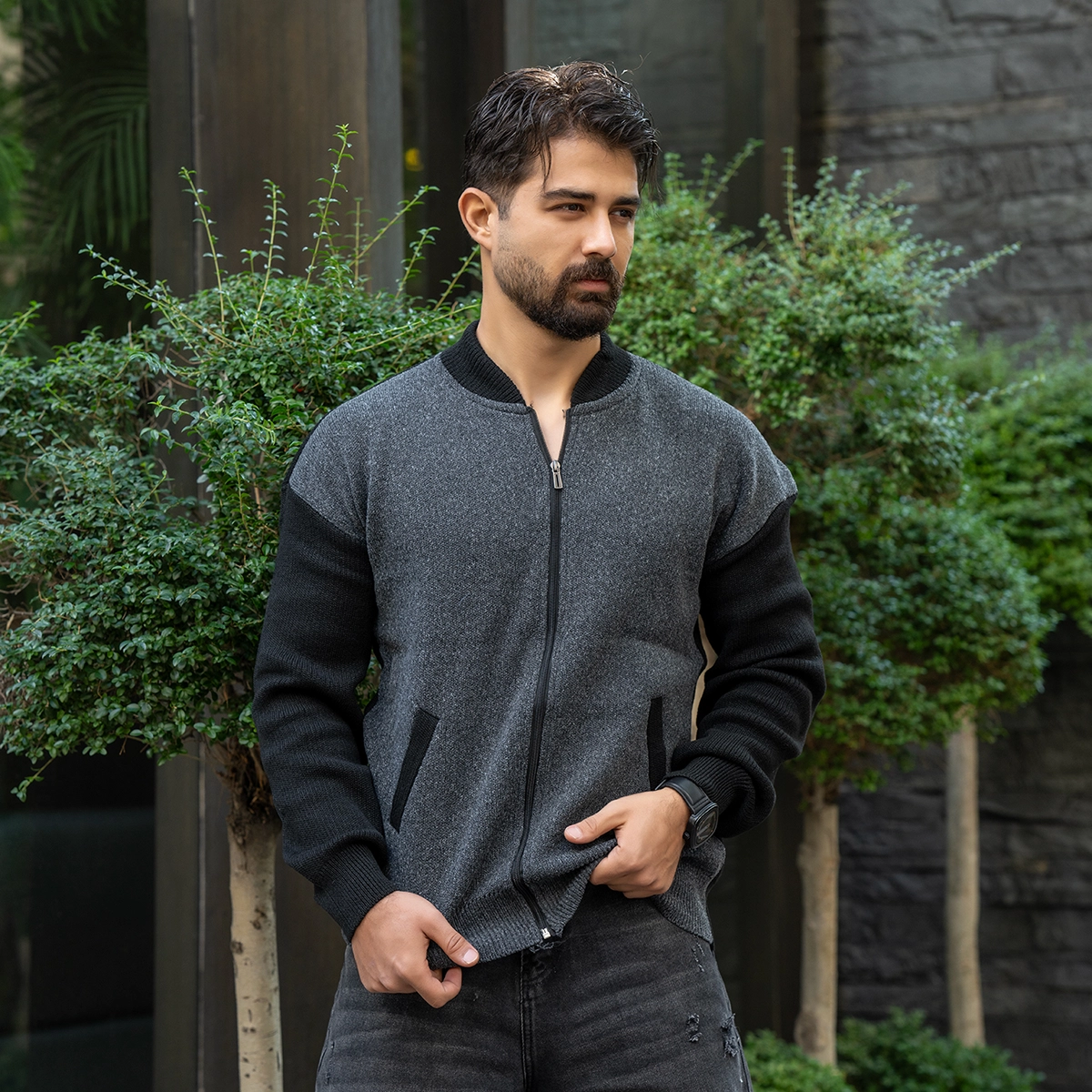 سوییشرت بافت طوسی مردانه مدل Melvi