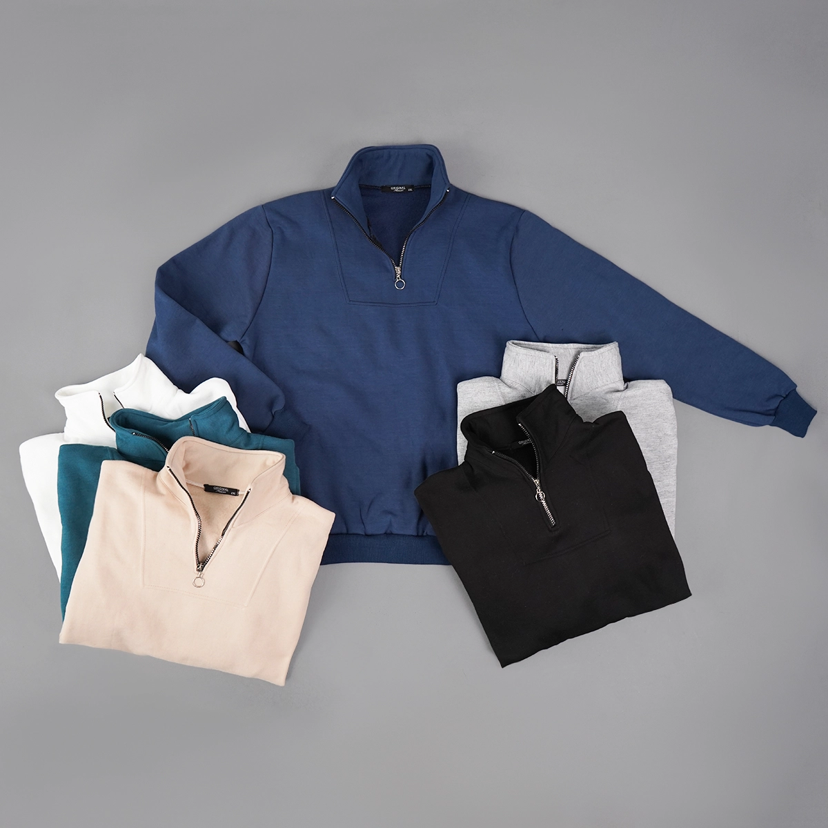 هودی نیم زیپ مردانه آبی مدل Shobin