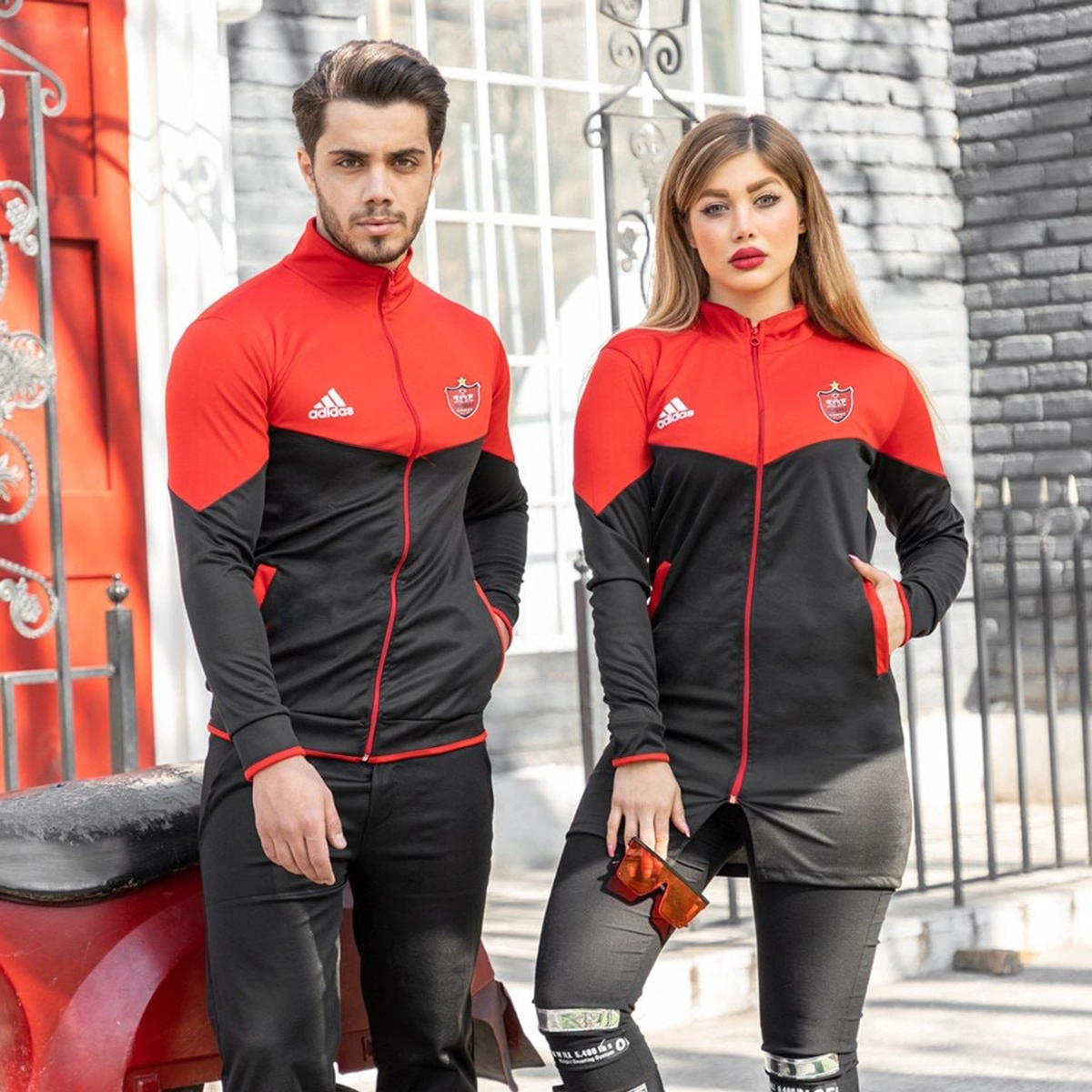 ست دو نفره سوییشرت قرمزمشکی مدل Adidas