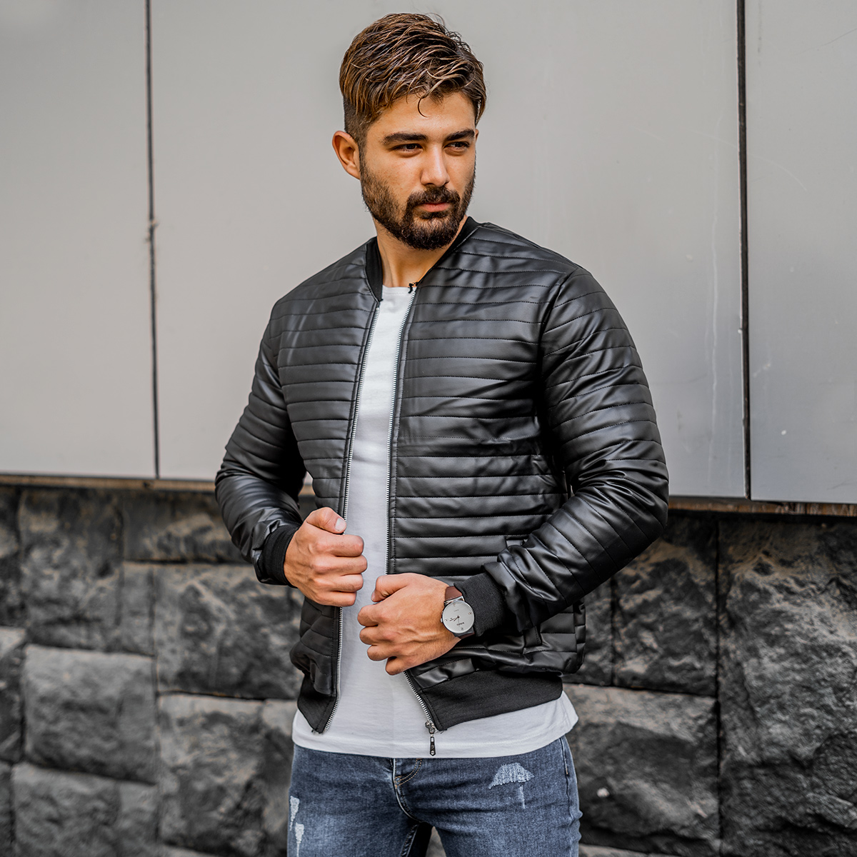 کاپشن مردانه چرم مدل FRIKA