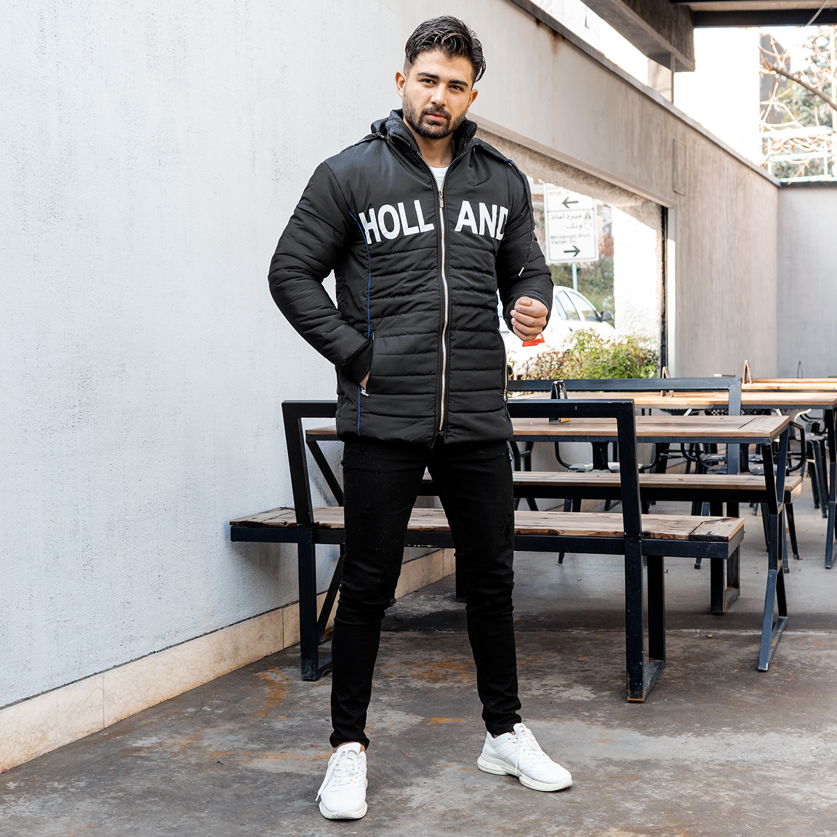 کاپشن مردانه مشکی مدلHolland