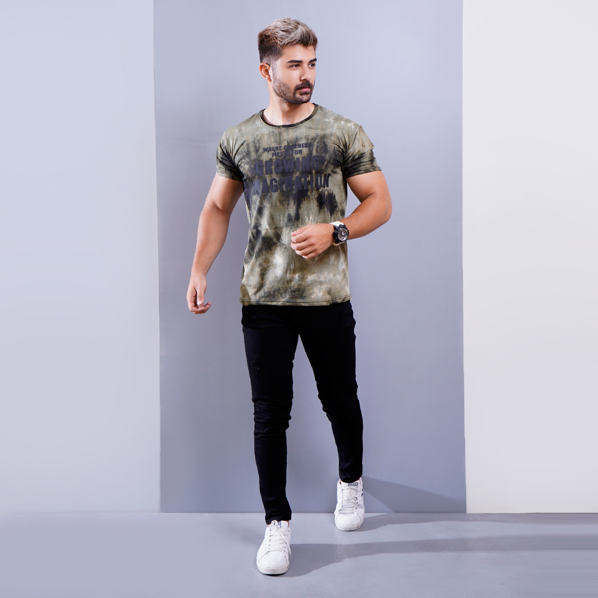 تیشرت مردانه ابر و بادی سبز مدل windy