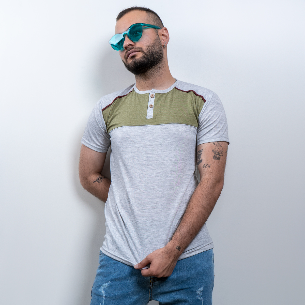 تیشرت مردانه طوسی روشن سبز مدل Ratim