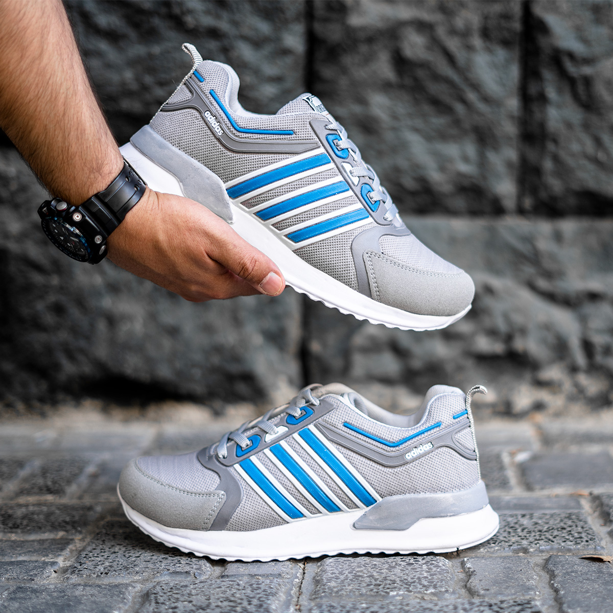کفش ورزشی Adidas مردانه طوسی آبی مدل Hiden